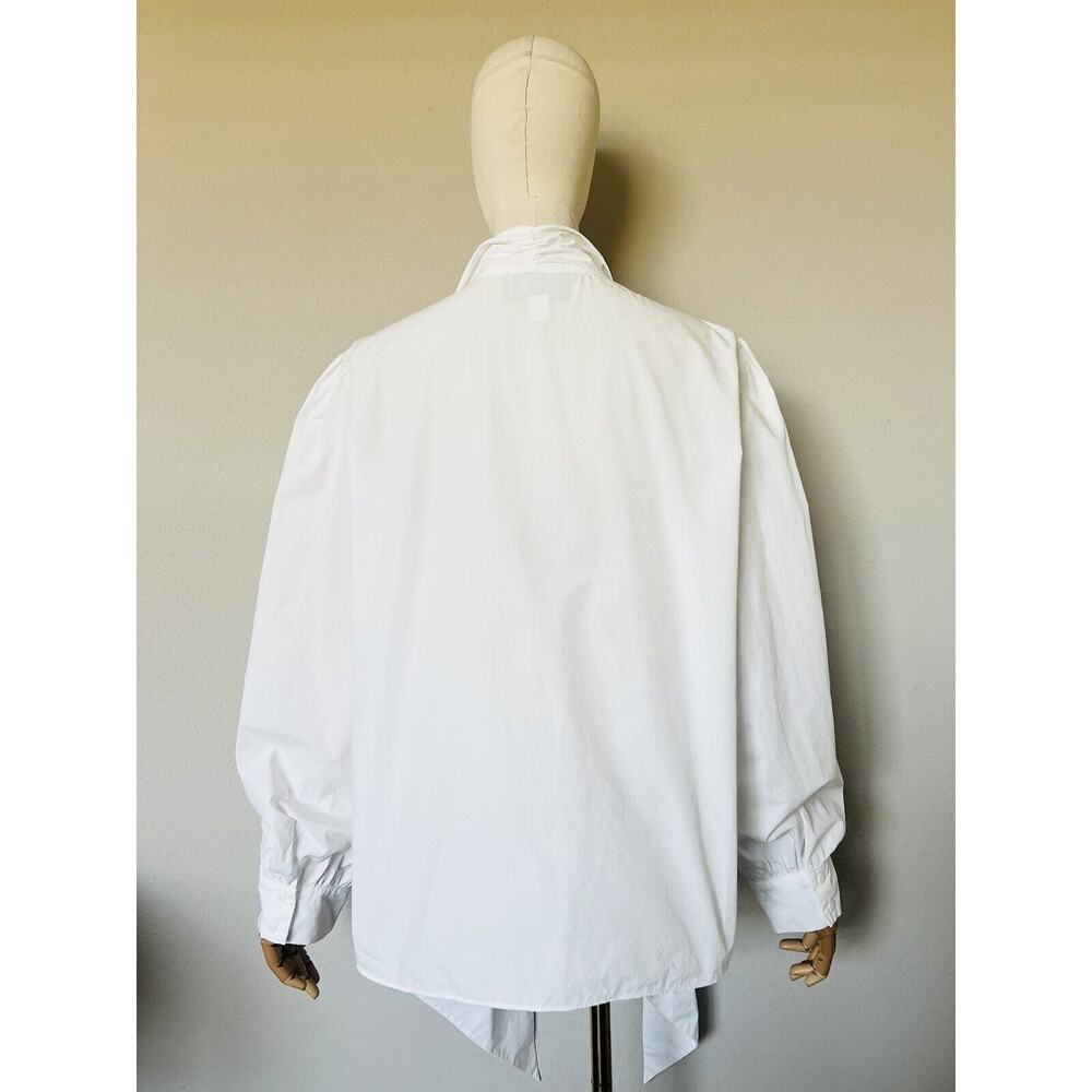 Anthropologie White Bow-Tie Puff Sleeve Blouse - Picture 9 of 16